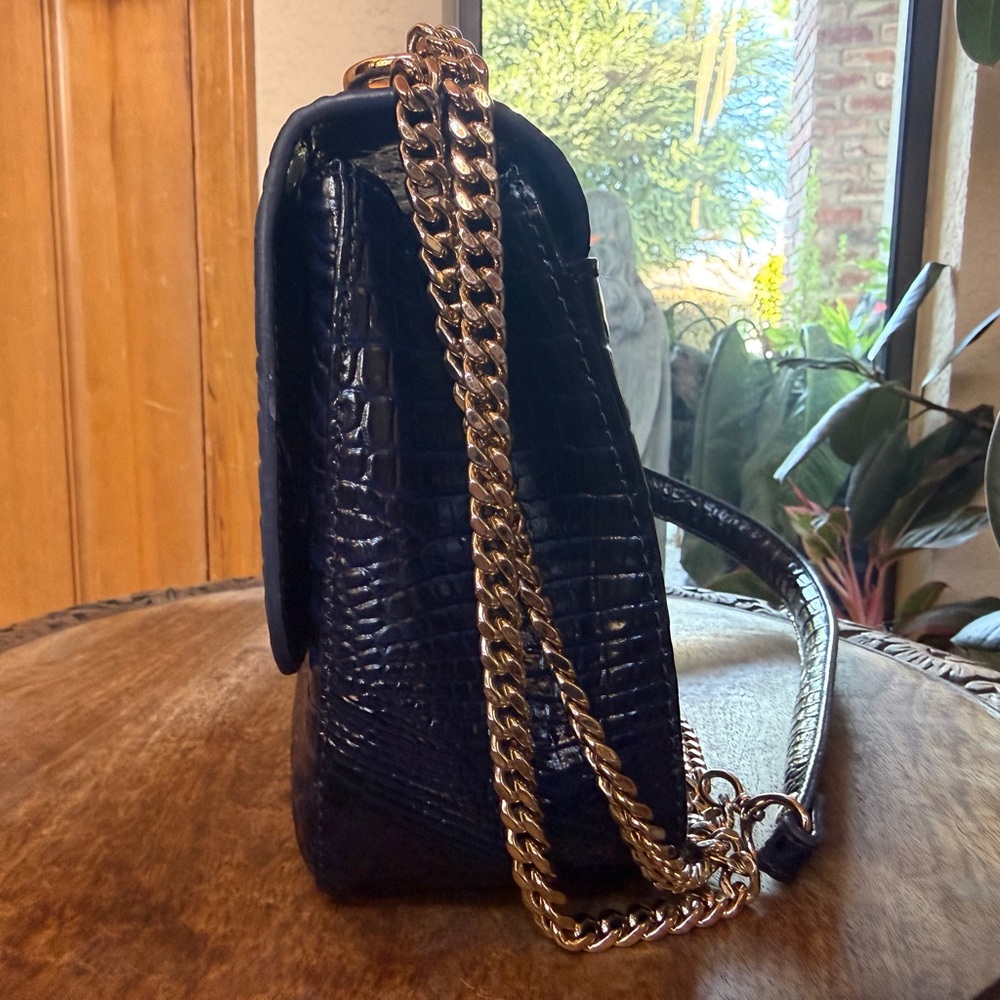 Brahmin Blue Croc-Embossed Leather Crossbody with Gold Hardware - Picture 3 of 9
